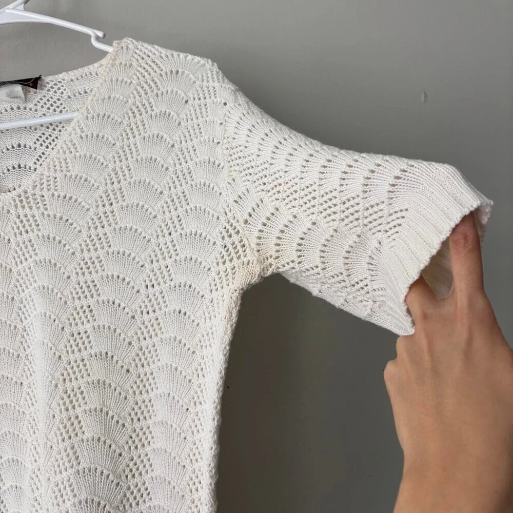 Vintage Cottagecore White Knitted Ethereal Cotton Euro Top - Size Large - Picture 6 of 7